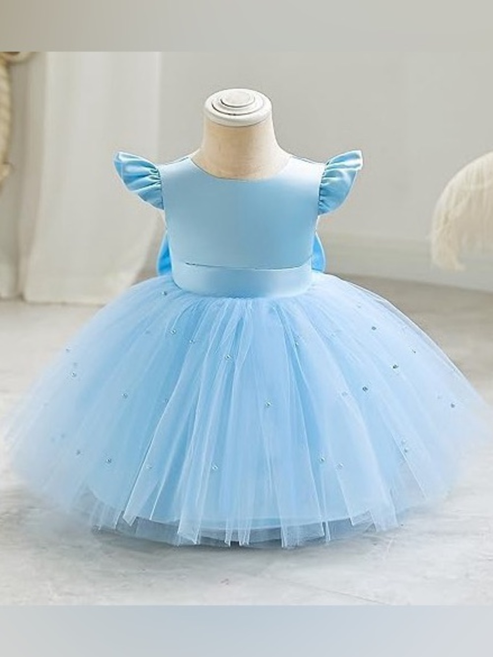 Baby Flower Dress Satin Pearls Tulle Bowknot Princess (Size: 18M) NWT
